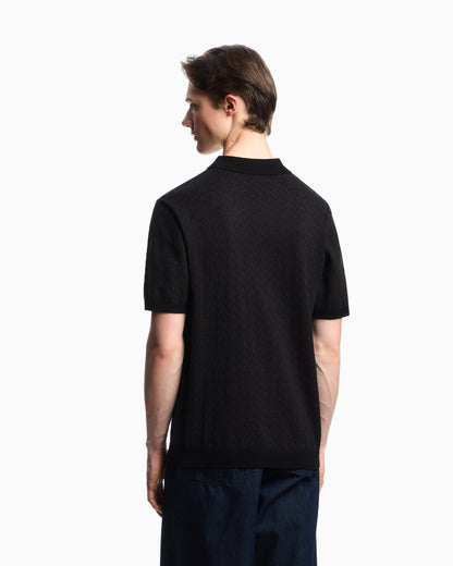 Emporio Armani Icon polo-collar jumper in chevron-motif jacquard