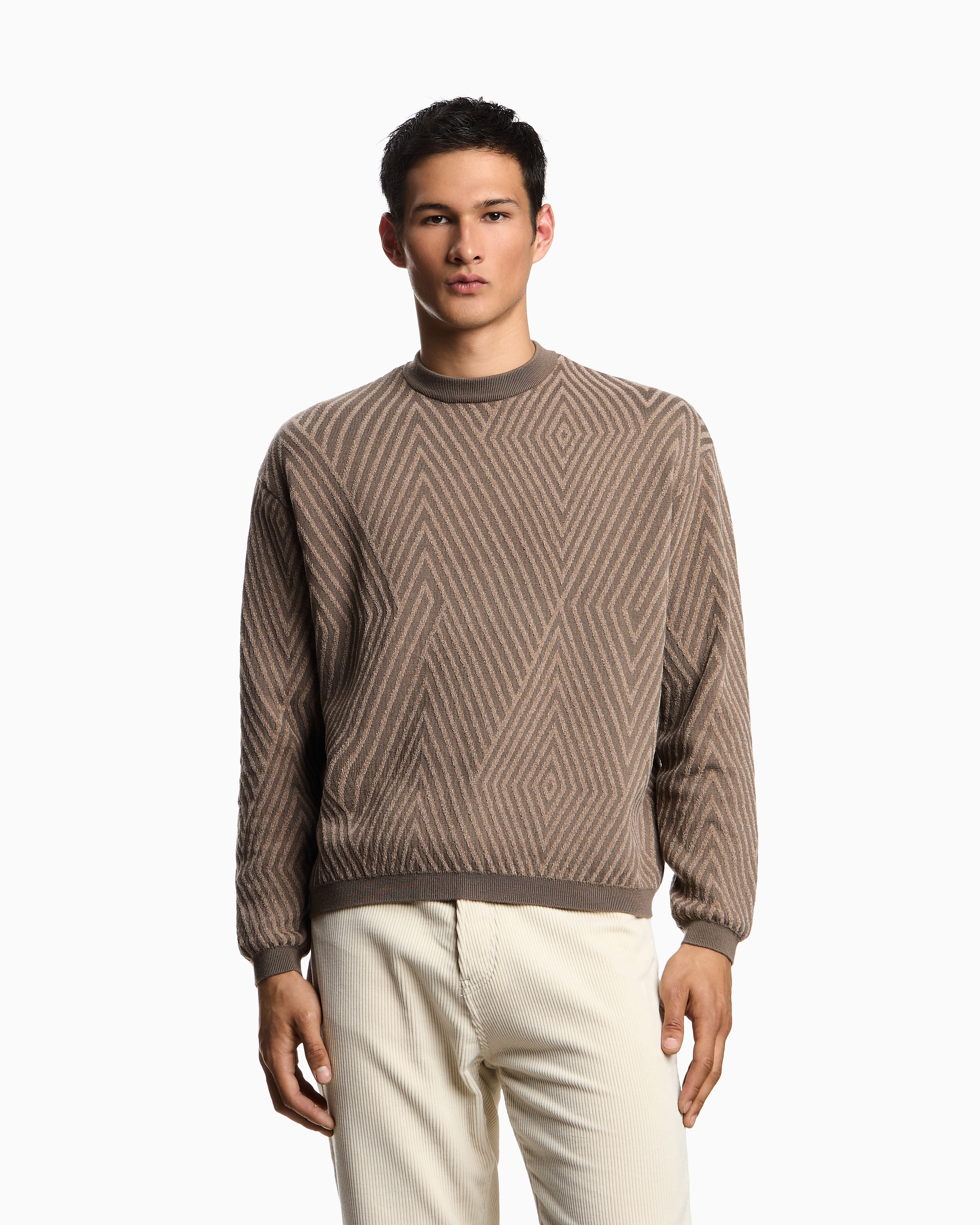 Emporio Armani Virgin wool-blend jumper with op-art jacquard with oversized diamonds