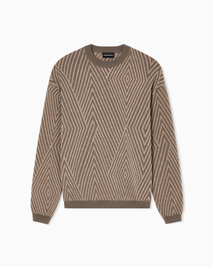 Emporio Armani Virgin wool-blend jumper with op-art jacquard with oversized diamonds
