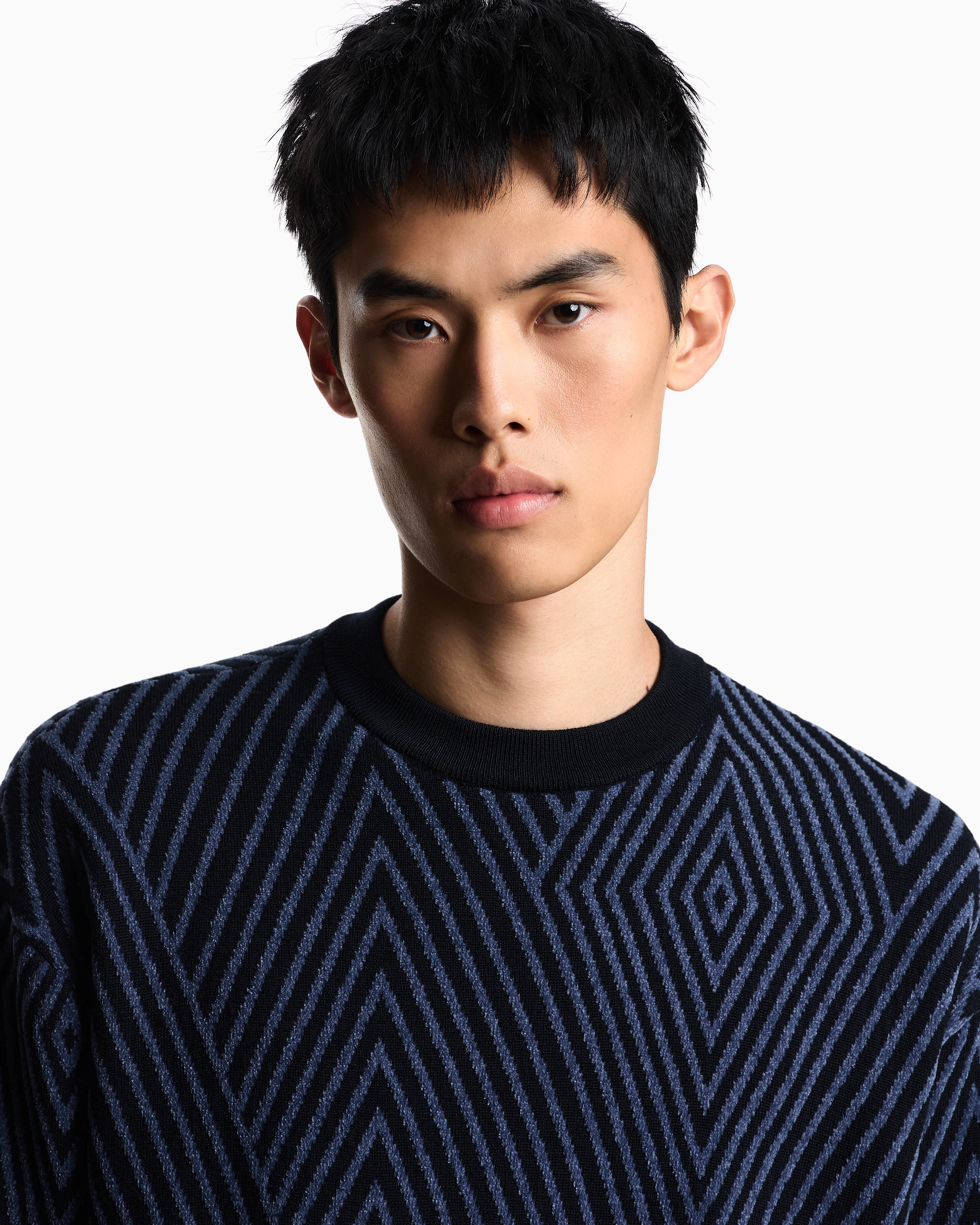 Emporio Armani Virgin wool-blend jumper with op-art jacquard with oversized diamonds