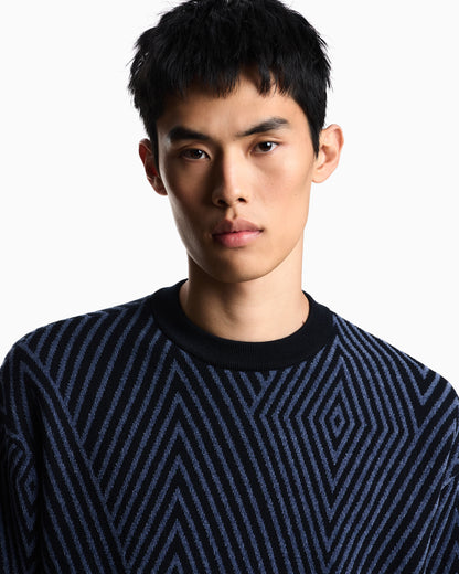 Emporio Armani Virgin wool-blend jumper with op-art jacquard with oversized diamonds