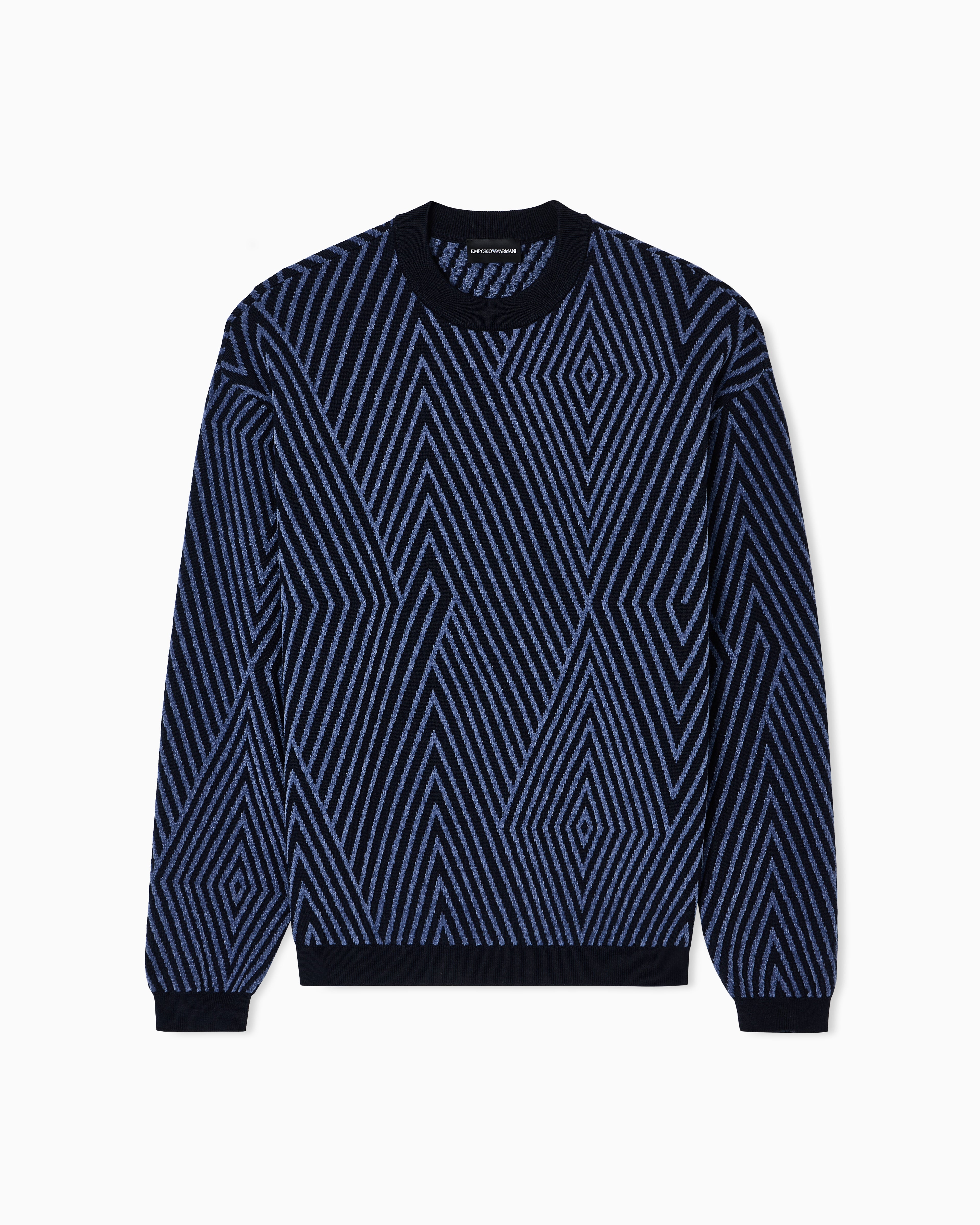 Emporio Armani Virgin wool-blend jumper with op-art jacquard with oversized diamonds