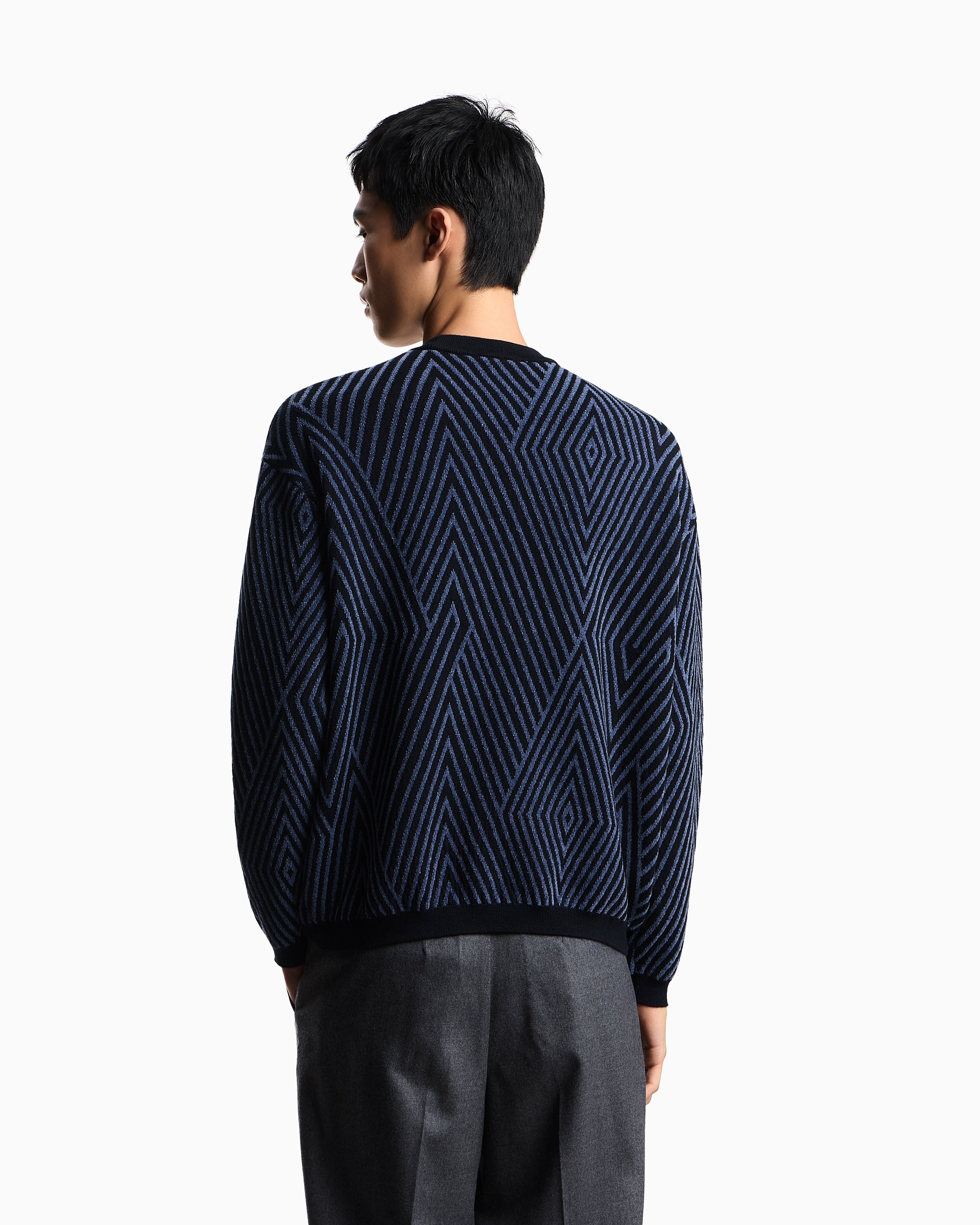 Emporio Armani Virgin wool-blend jumper with op-art jacquard with oversized diamonds
