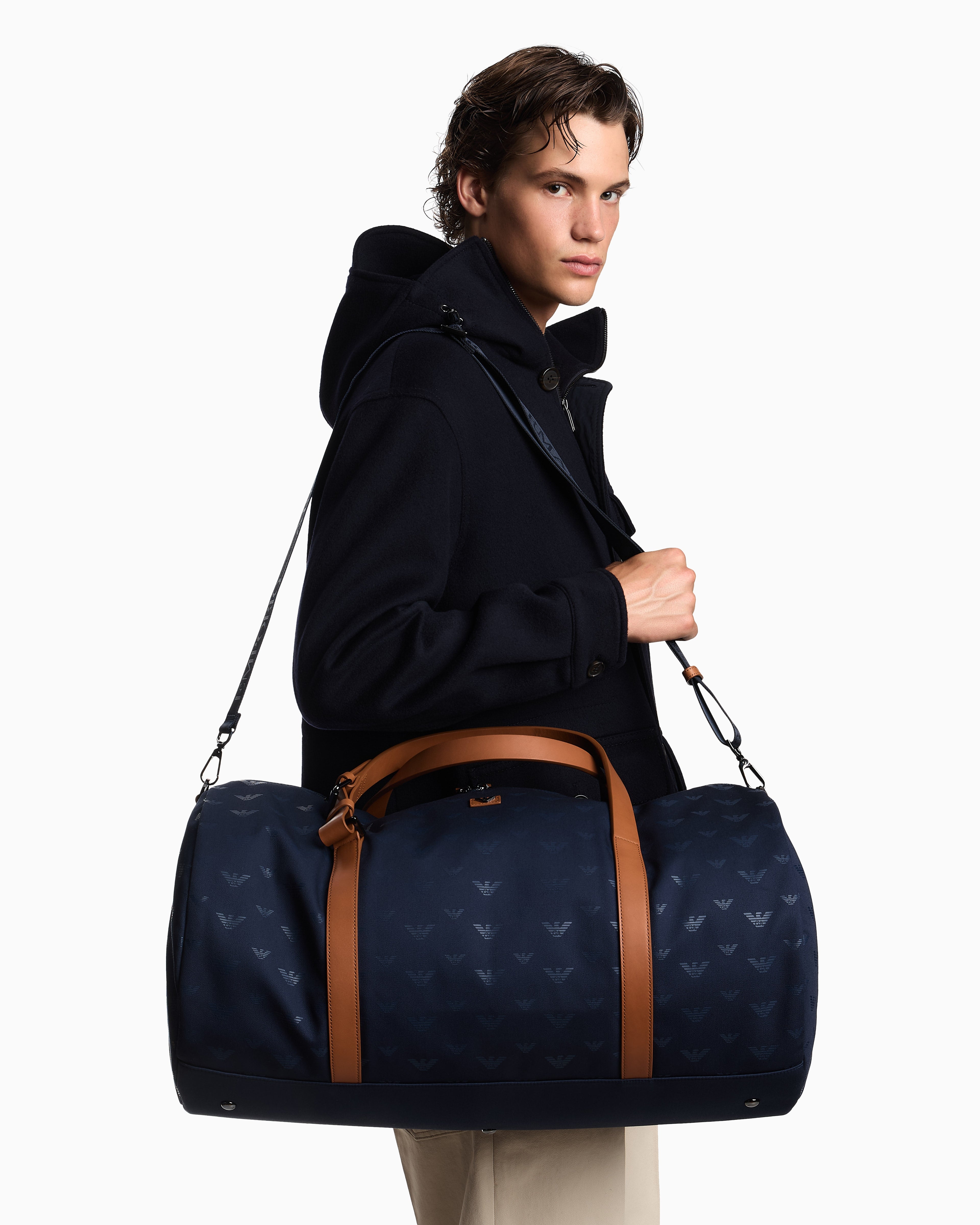 Emporio Armani All-over eagle canvas weekend bag