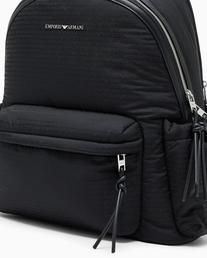 Emporio Armani Round nylon backpack with monogram lettering