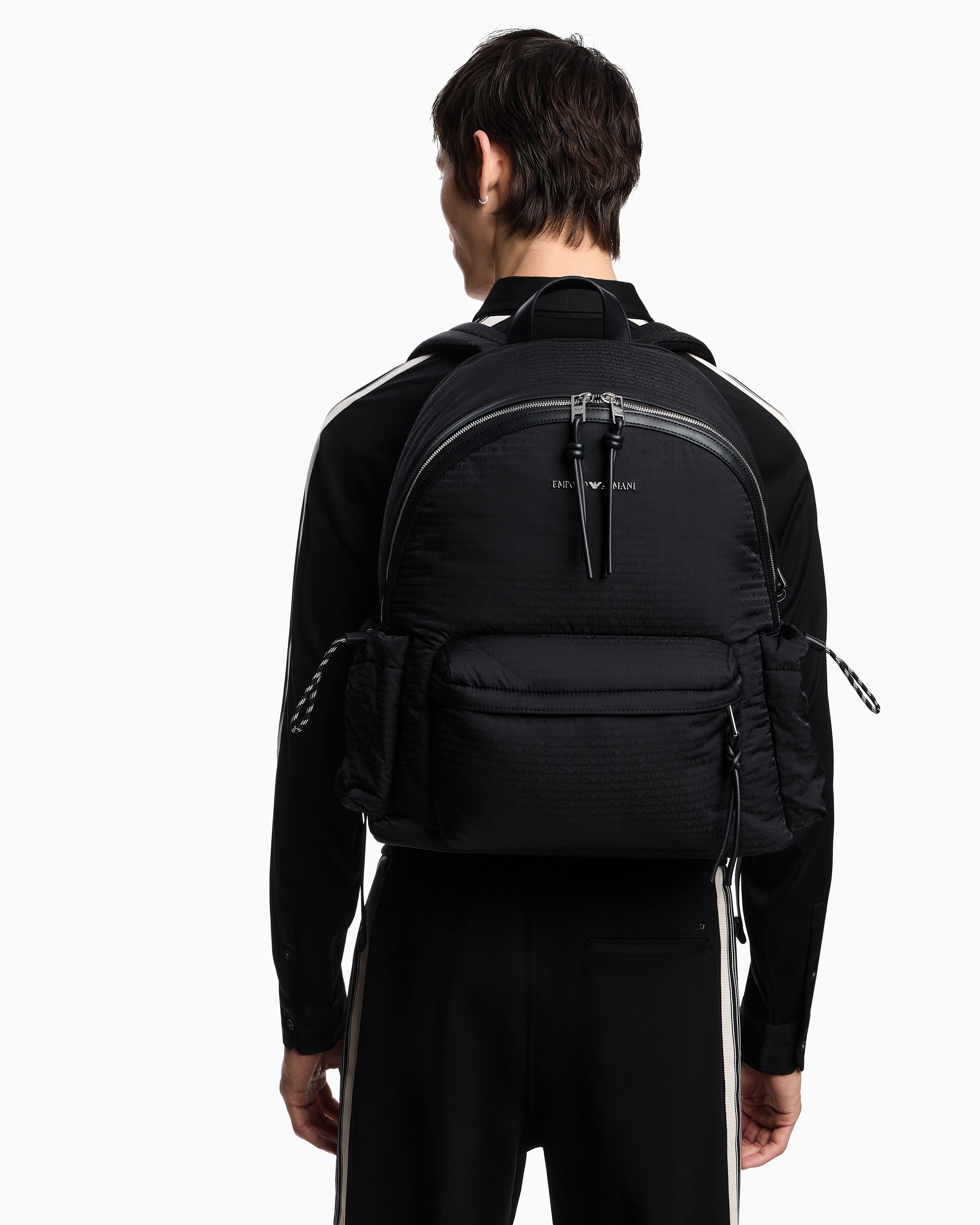 Emporio Armani Round nylon backpack with monogram lettering