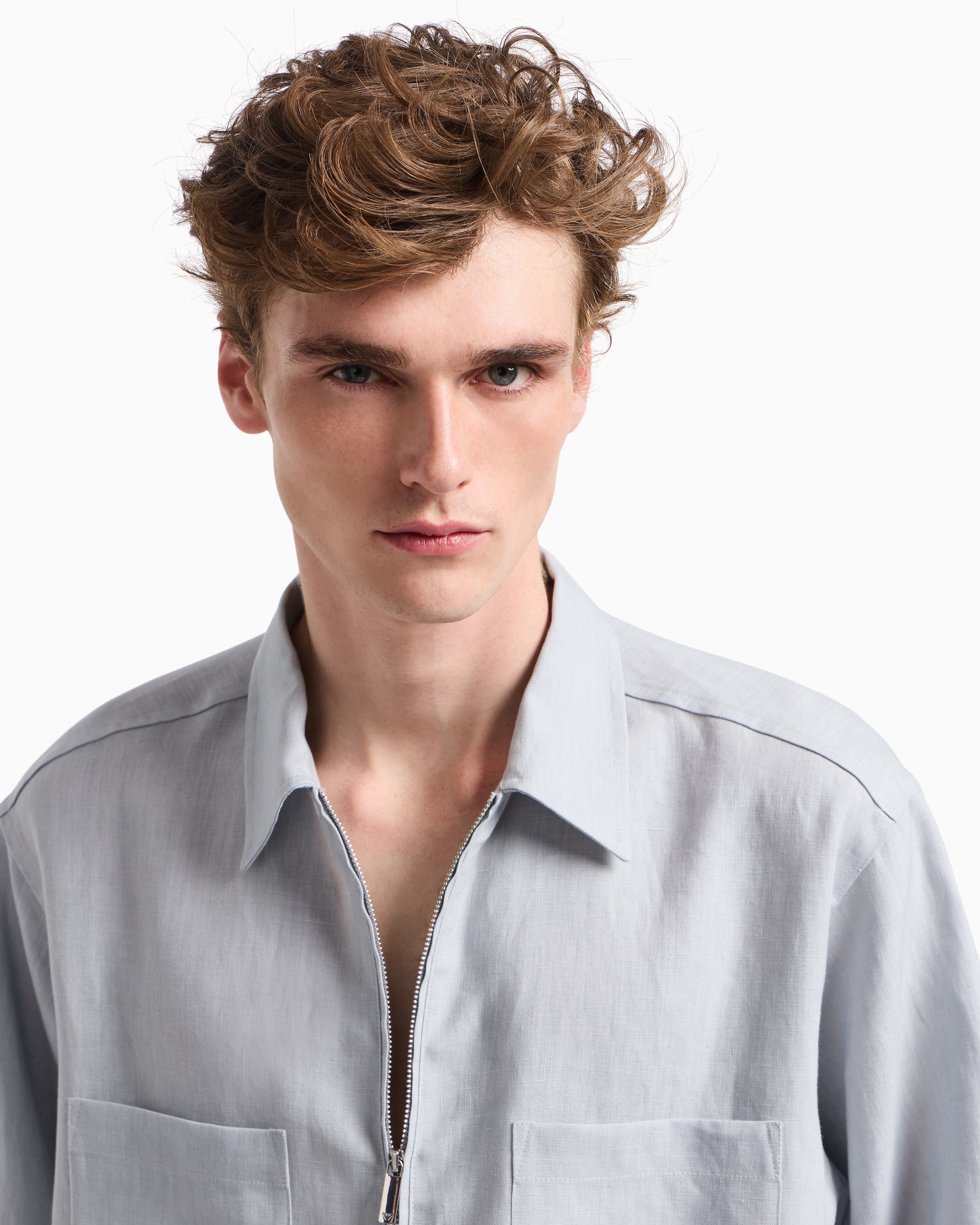 Emporio Armani Pure linen shirt with partial zip