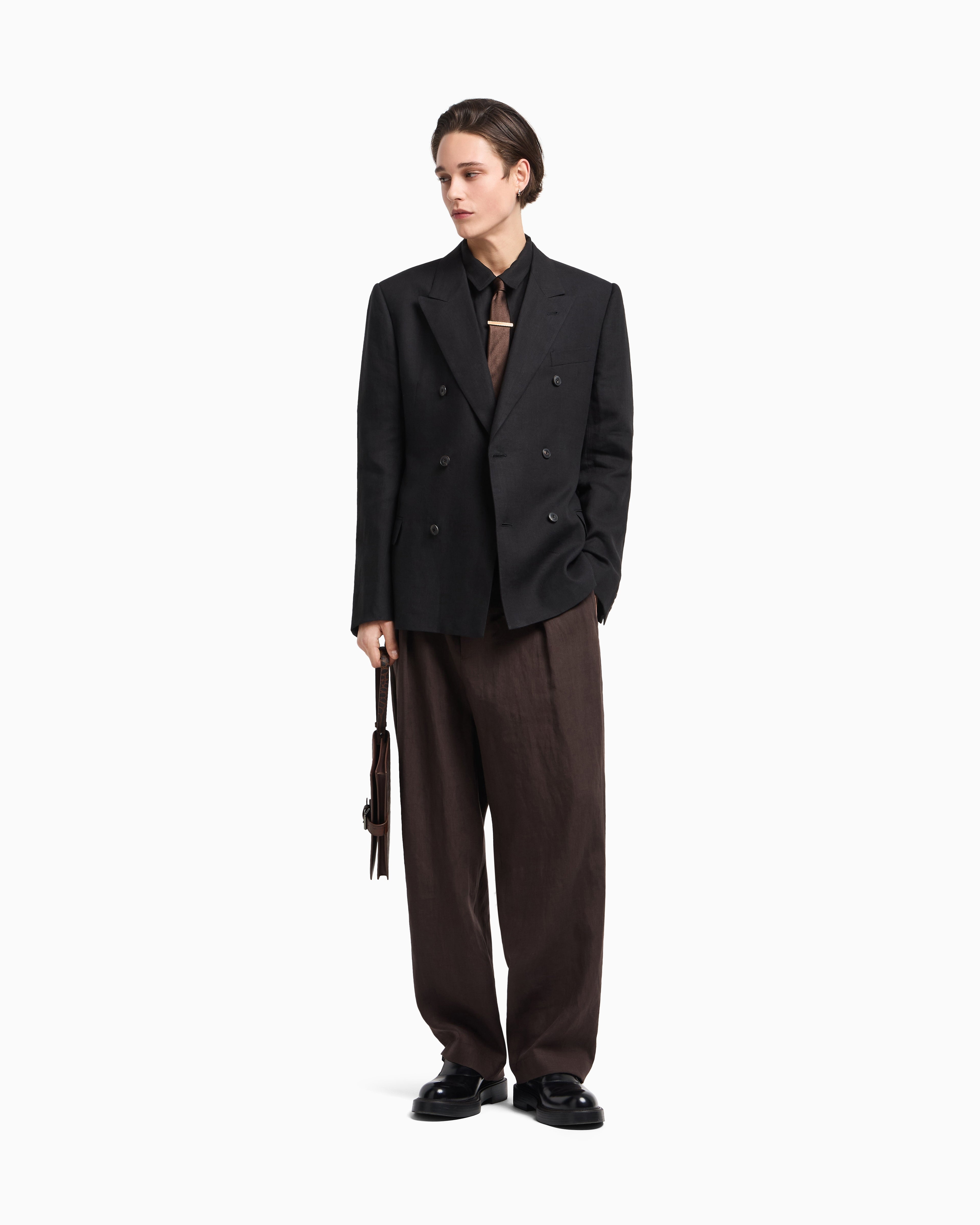 Emporio Armani Pure linen shirt with partial zip
