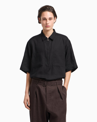 Emporio Armani Pure linen shirt with partial zip