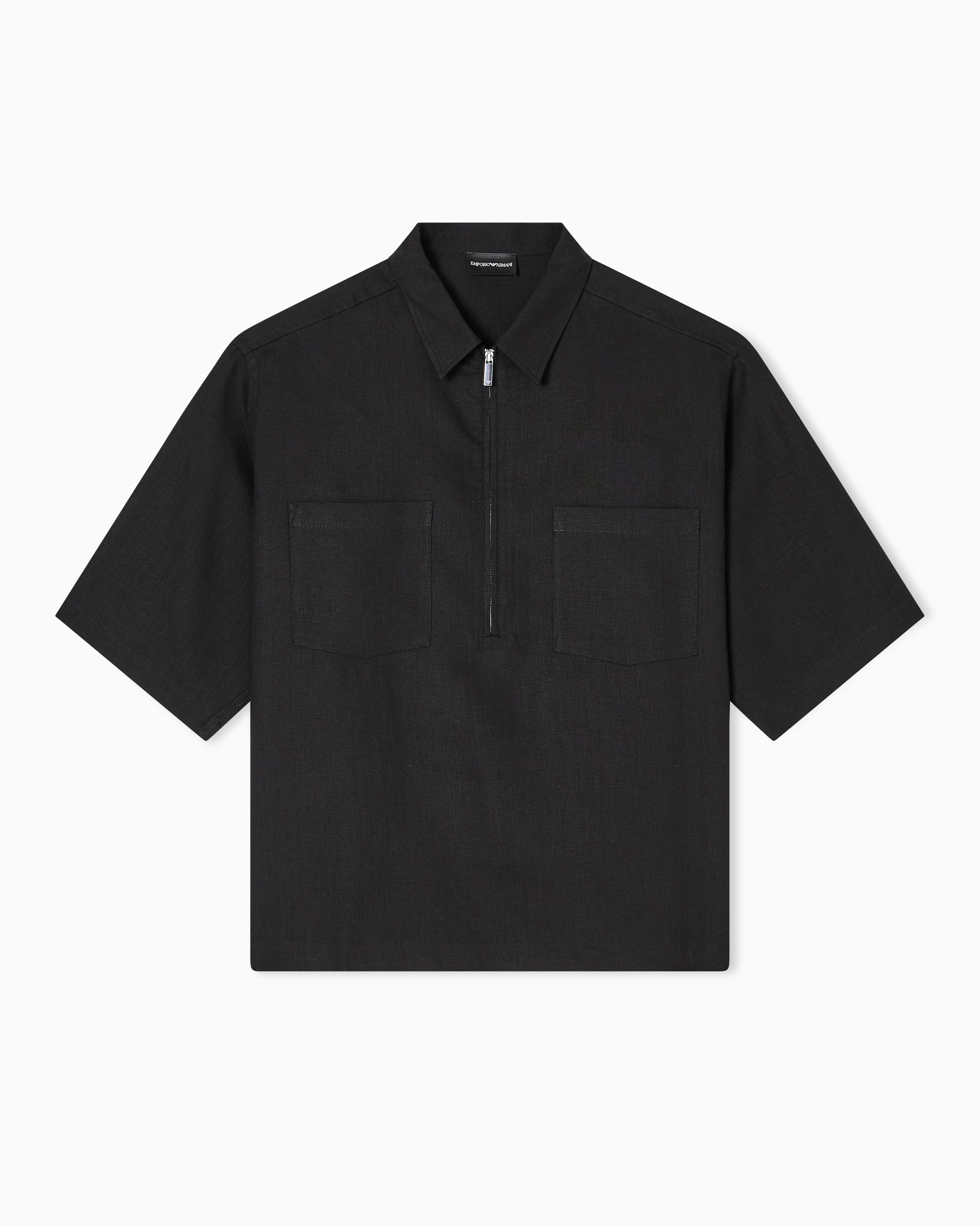 Emporio Armani Pure linen shirt with partial zip