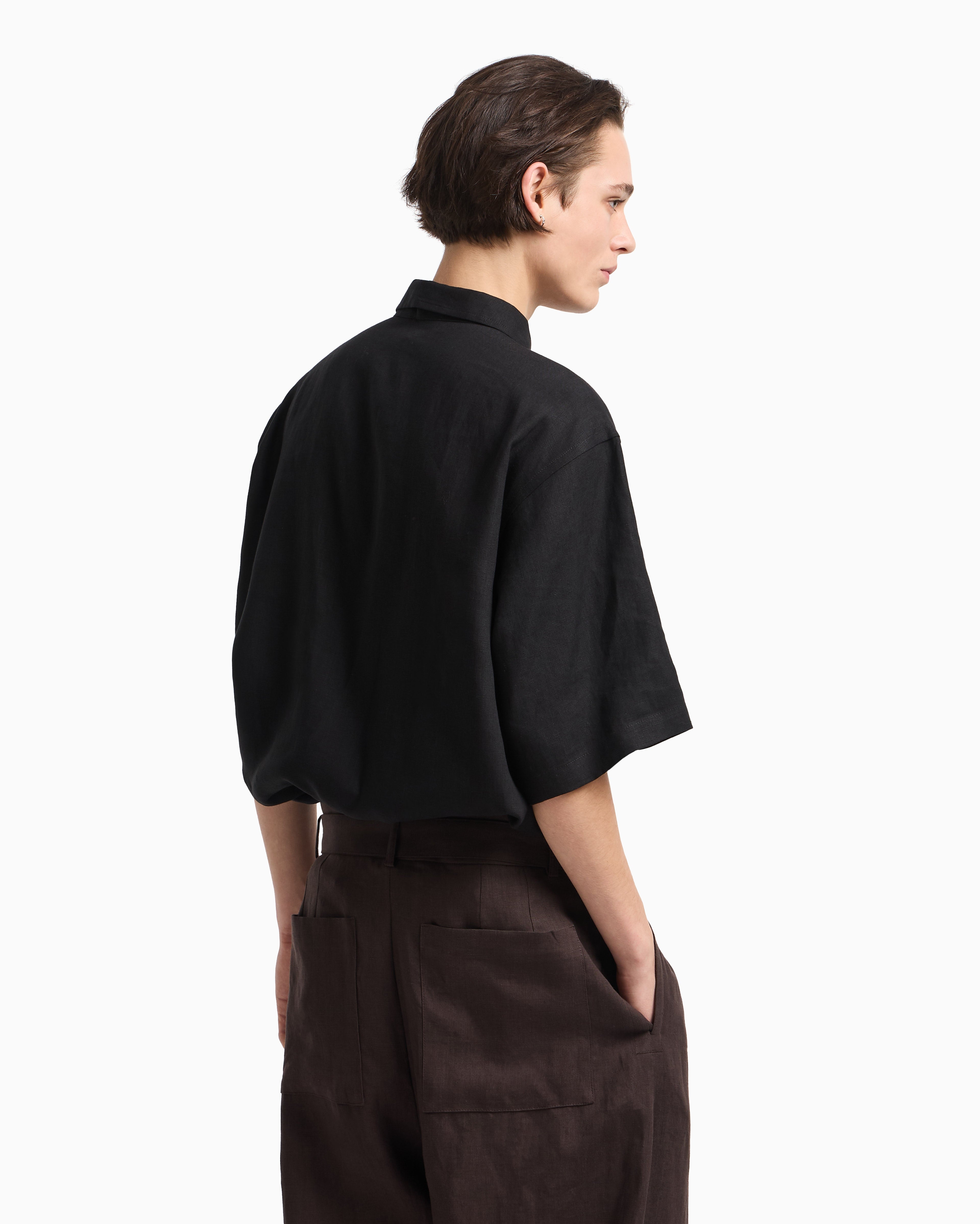 Emporio Armani Pure linen shirt with partial zip