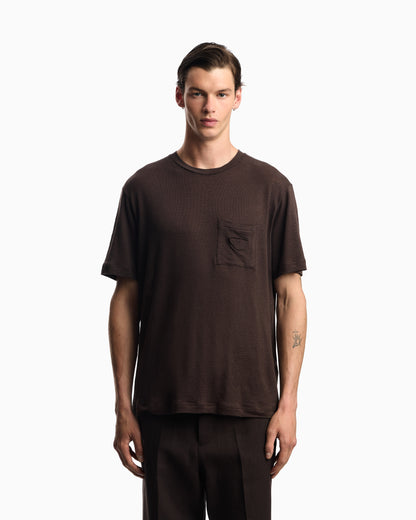 Emporio Armani Linen T-shirt with eagle embroidery patch