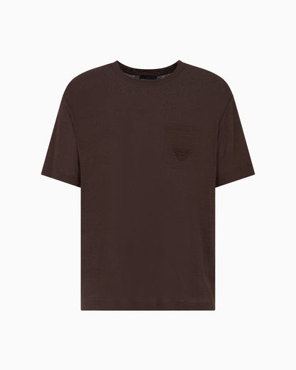 Emporio Armani Linen T-shirt with eagle embroidery patch