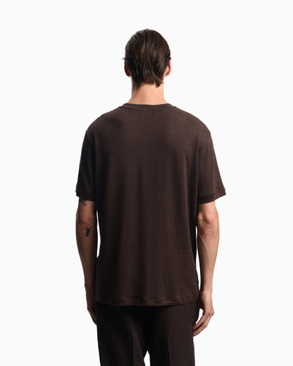 Emporio Armani Linen T-shirt with eagle embroidery patch