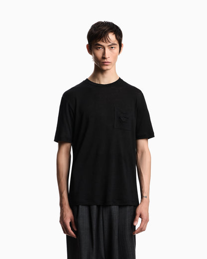 Emporio Armani Linen T-shirt with eagle embroidery patch