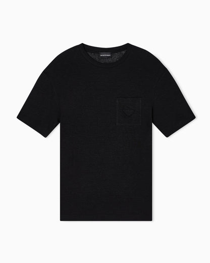 Emporio Armani Linen T-shirt with eagle embroidery patch