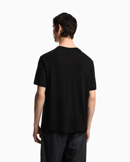 Emporio Armani Linen T-shirt with eagle embroidery patch
