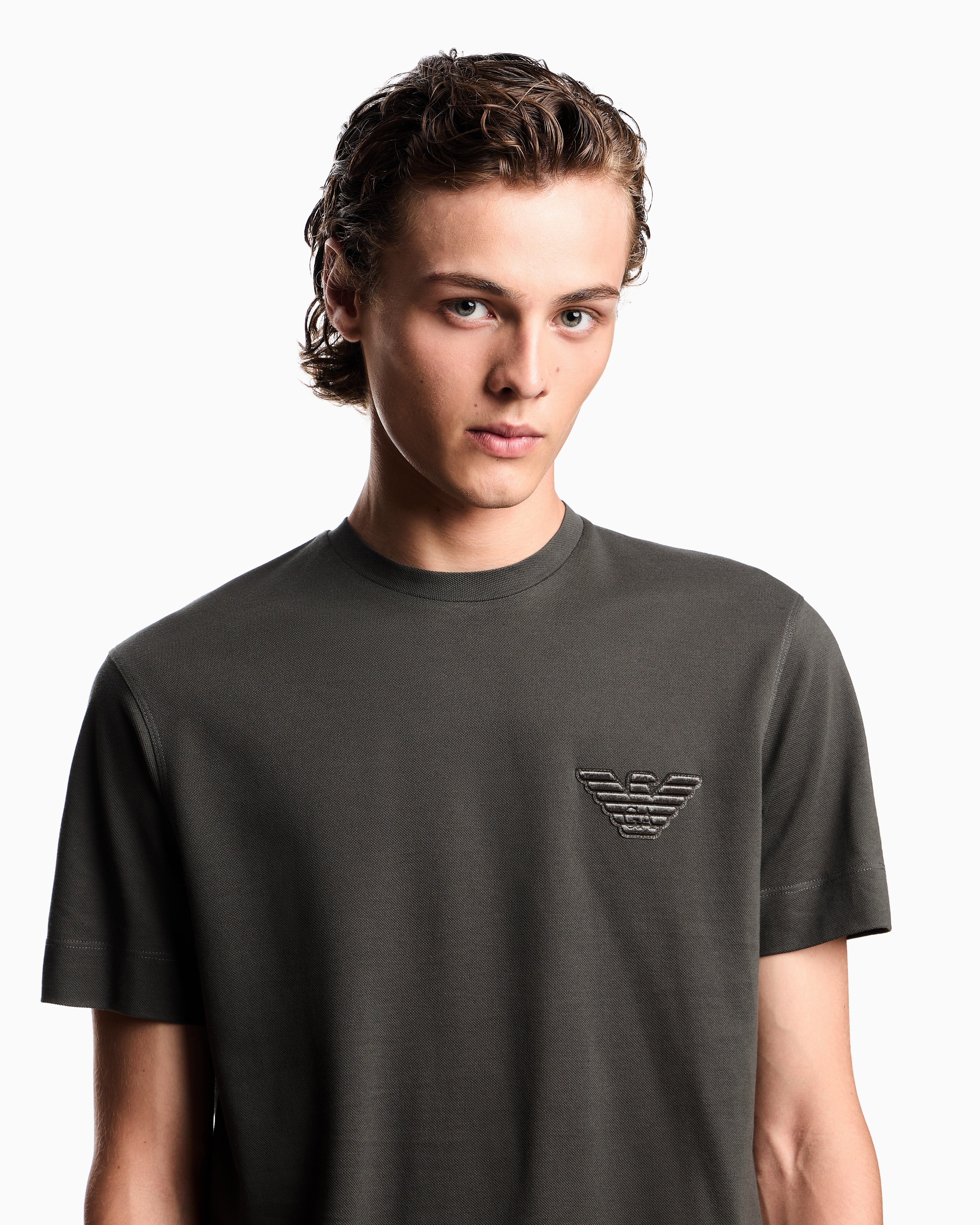 Emporio Armani Piqué jersey T-shirt with eagle patch