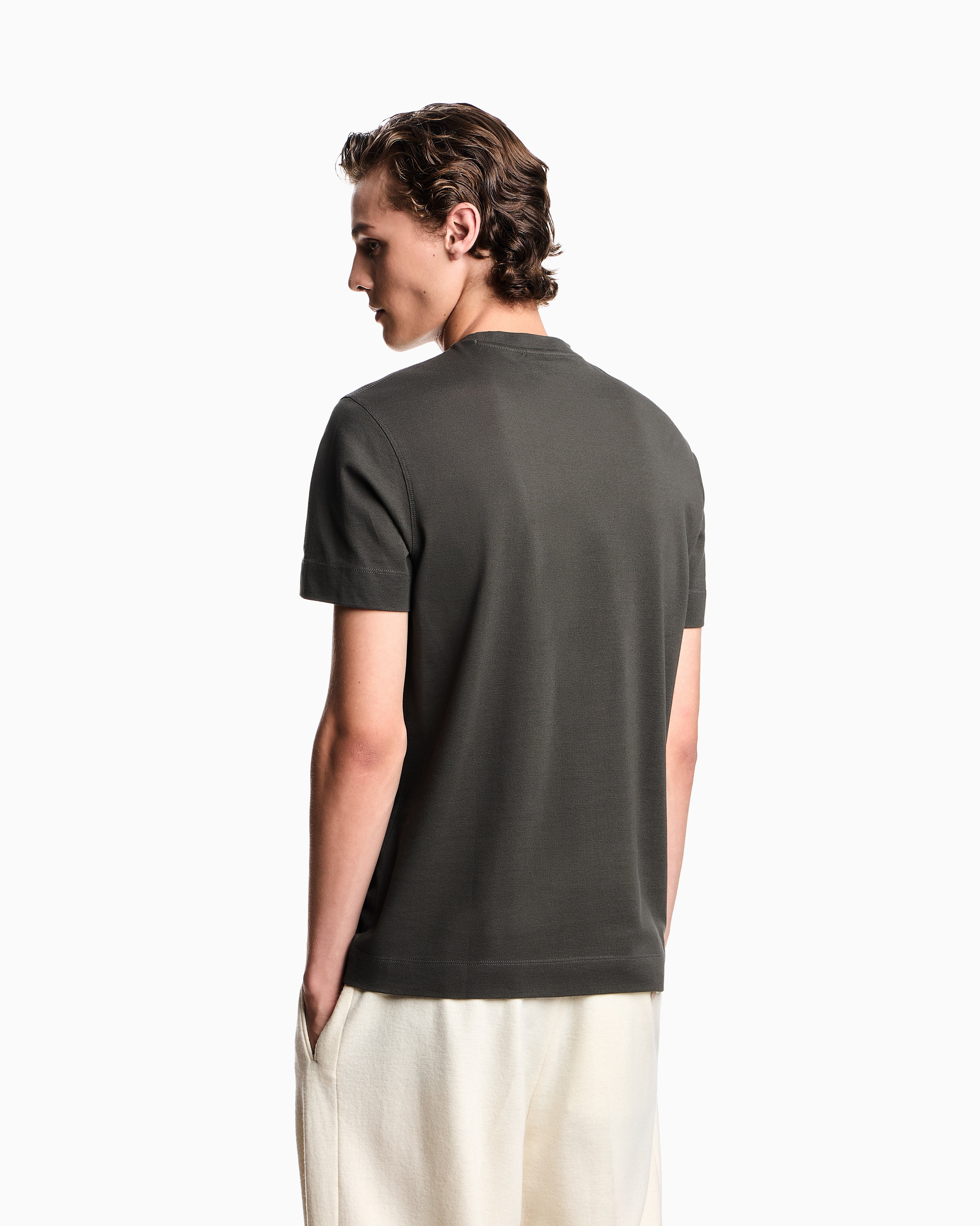 Emporio Armani Piqué jersey T-shirt with eagle patch