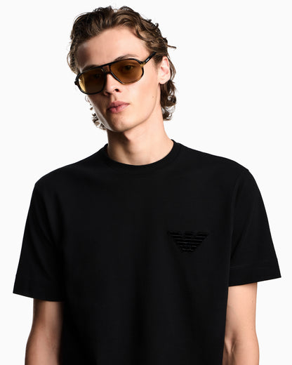 Emporio Armani Piqué jersey T-shirt with eagle patch