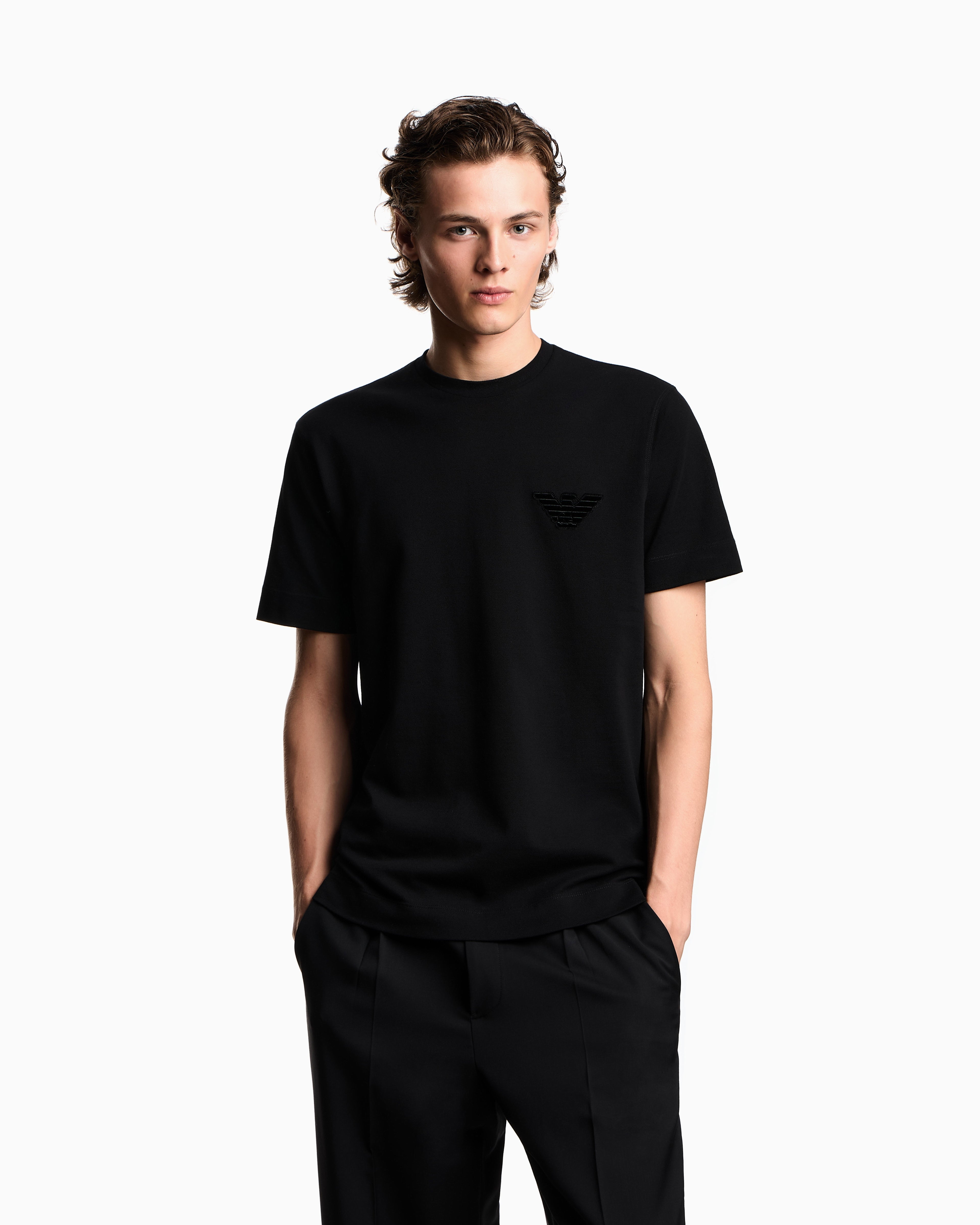 Emporio Armani Piqué jersey T-shirt with eagle patch