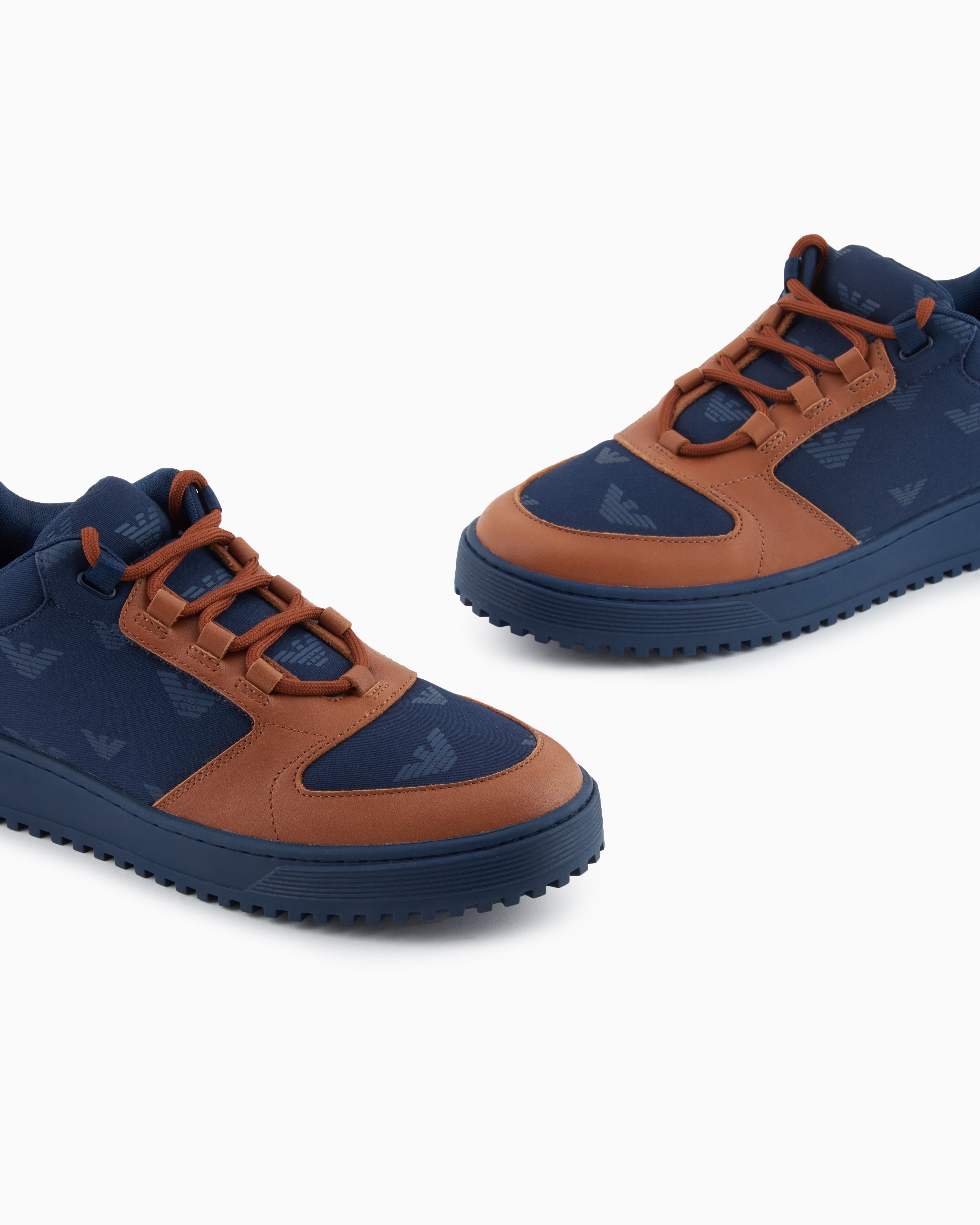 Emporio Armani Canvas Sneakers With All-Over Eagles Blue