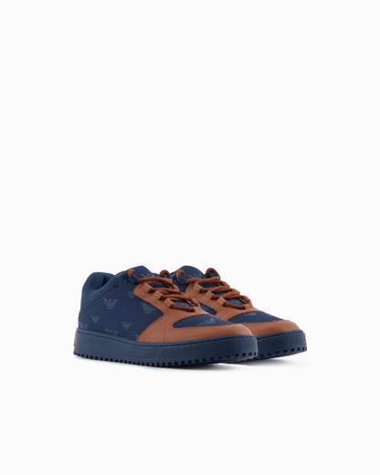 Emporio Armani Canvas Sneakers With All-Over Eagles Blue