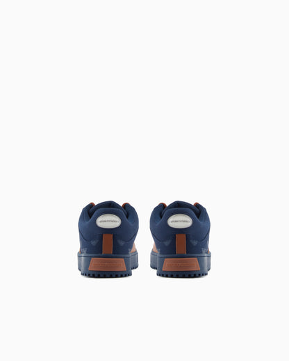 Emporio Armani Canvas Sneakers With All-Over Eagles Blue