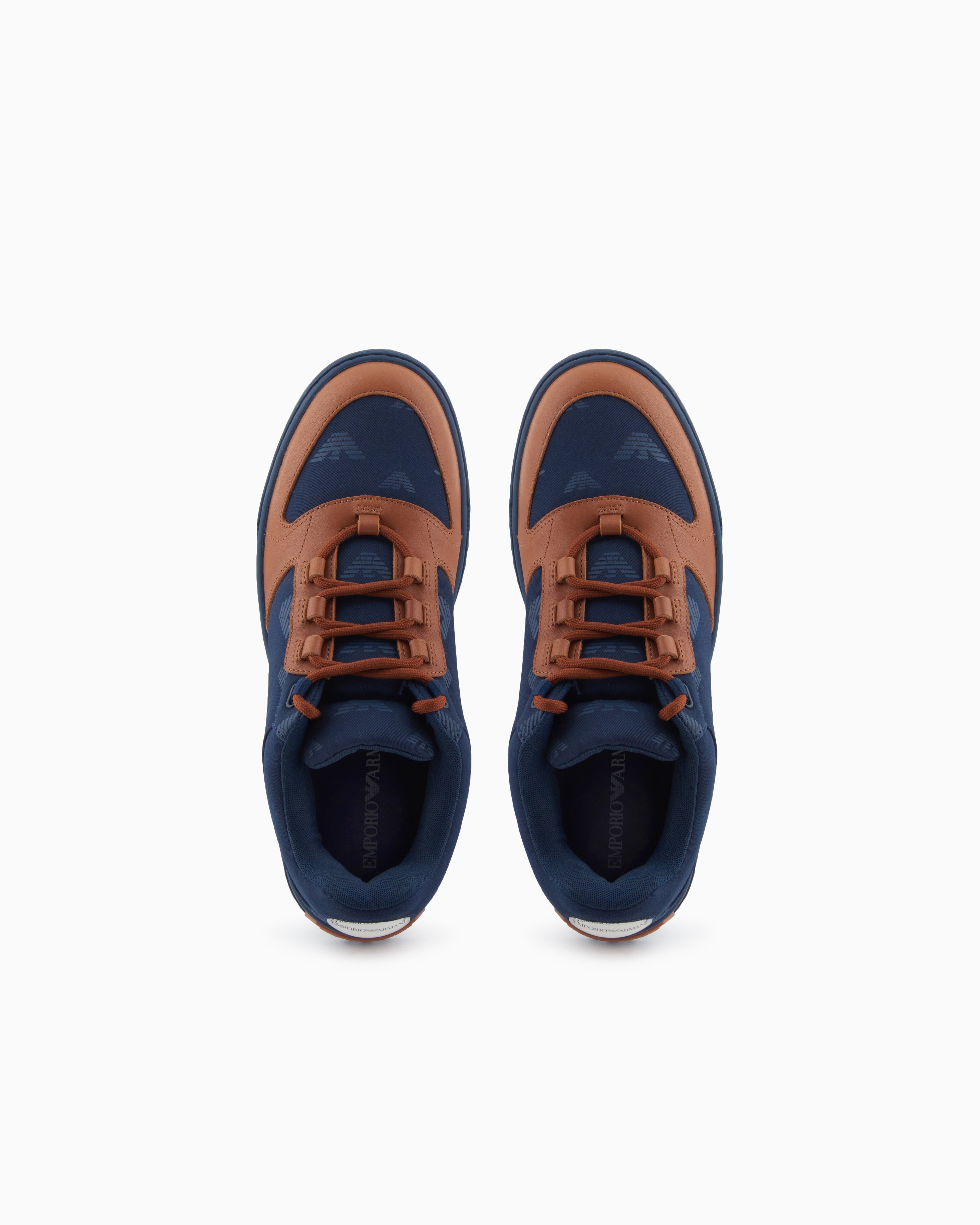 Emporio Armani Canvas Sneakers With All-Over Eagles Blue
