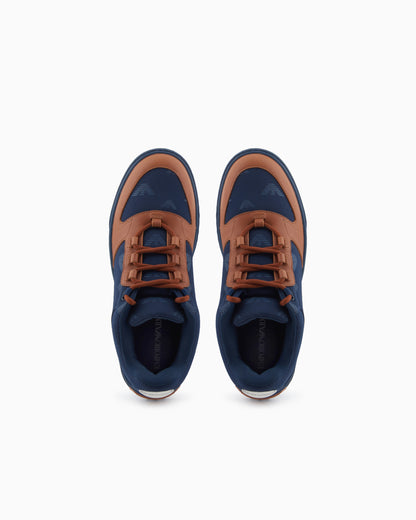 Emporio Armani Canvas Sneakers With All-Over Eagles Blue