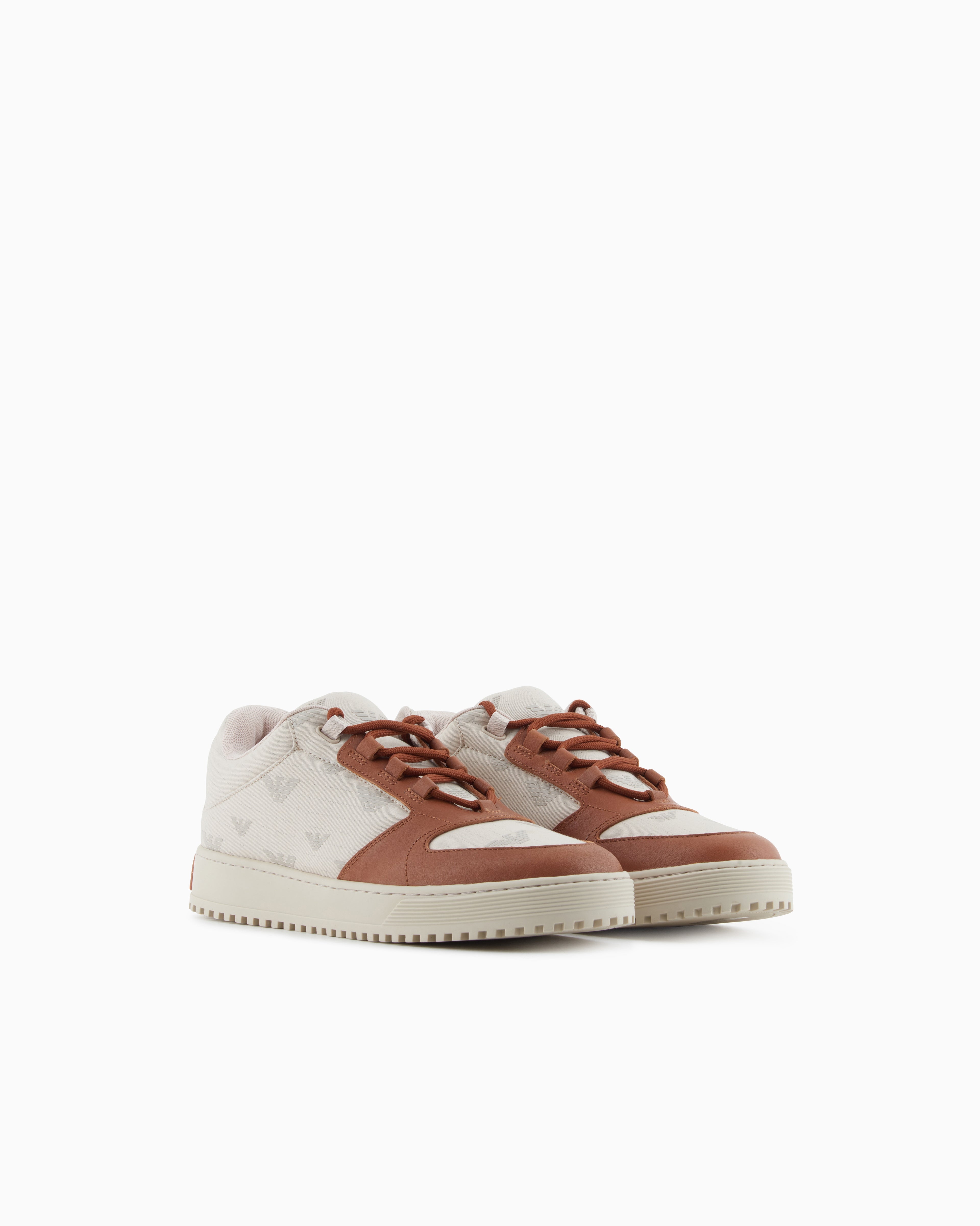 Emporio Armani Canvas Sneakers With All-Over Eagles Beige