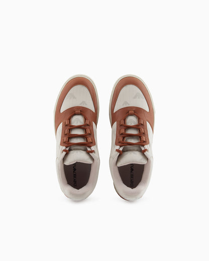 Emporio Armani Canvas Sneakers With All-Over Eagles Beige