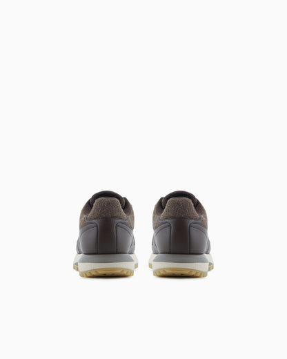 Emporio Armani Leather Sneakers With Felt Details Brown