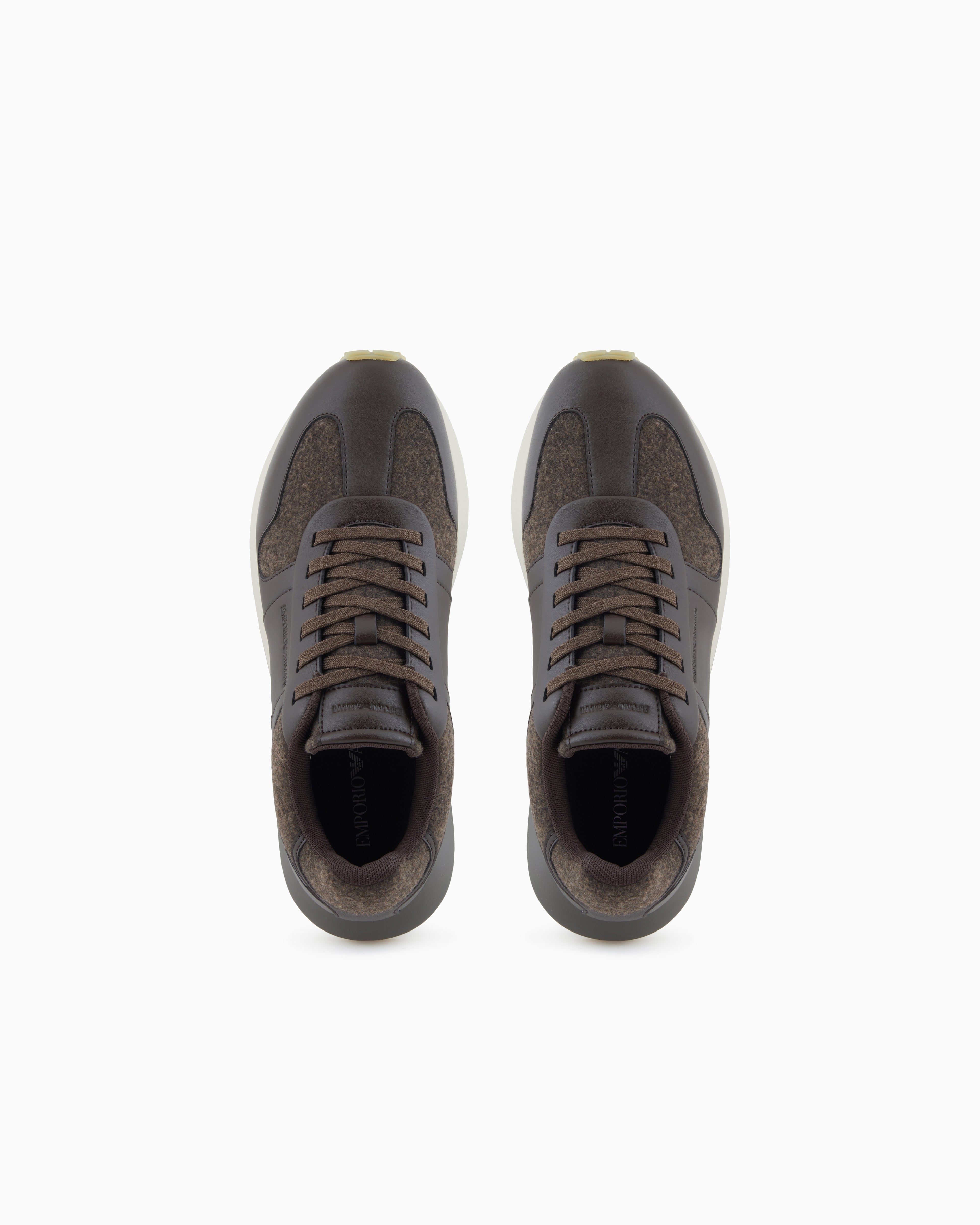 Emporio Armani Leather Sneakers With Felt Details Brown