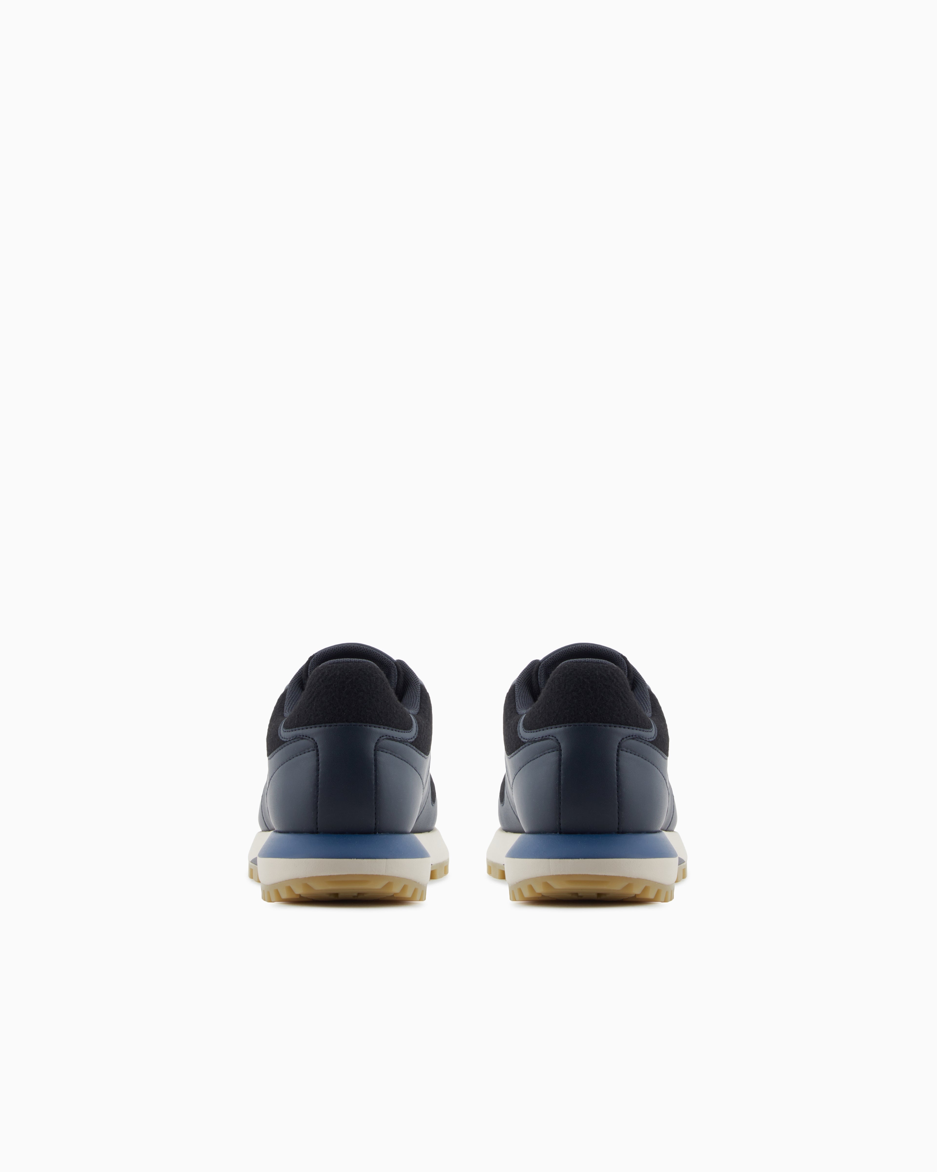 Emporio Armani Leather Sneakers With Felt Details Navy Blue