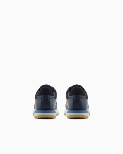 Emporio Armani Leather Sneakers With Felt Details Navy Blue