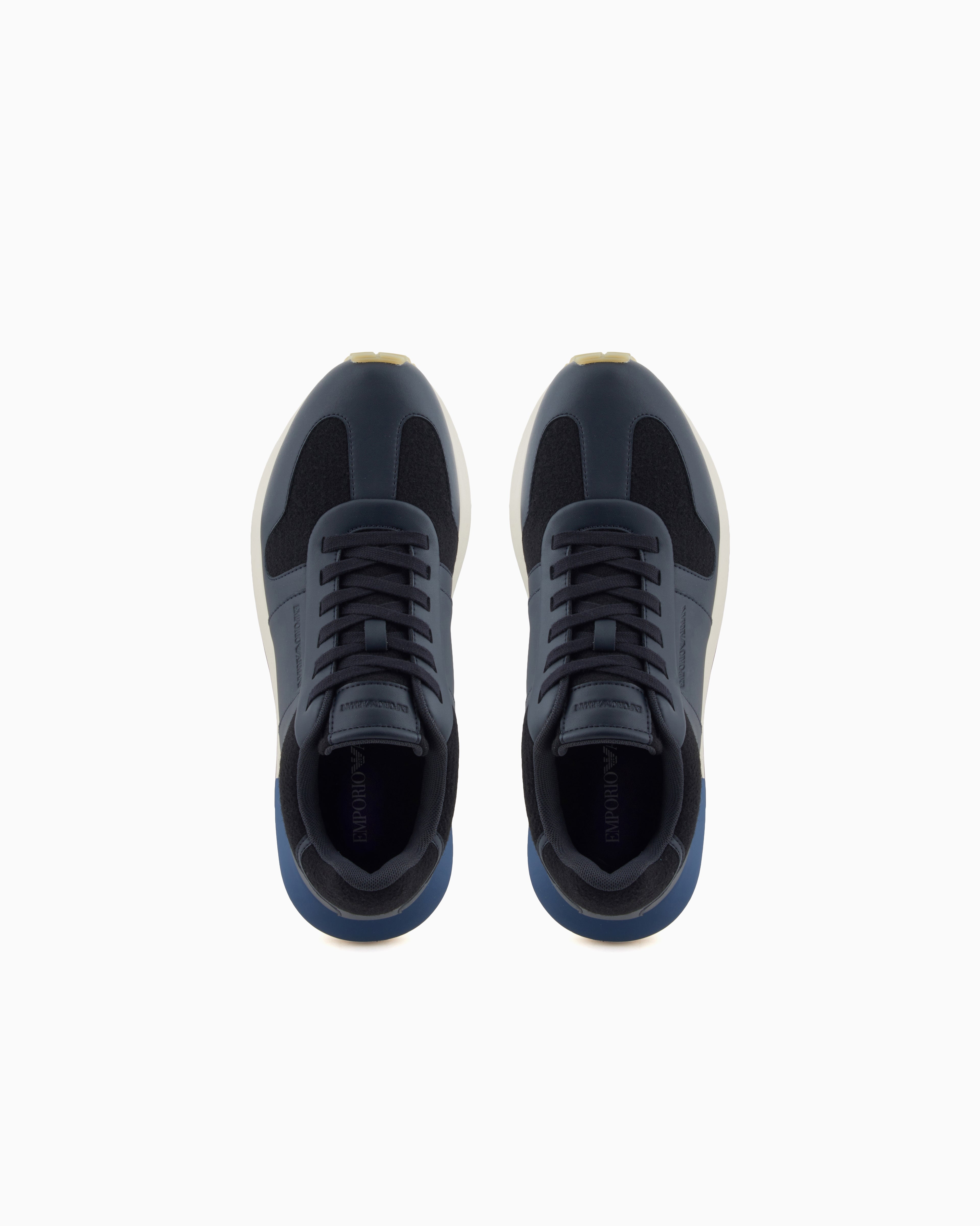 Emporio Armani Leather Sneakers With Felt Details Navy Blue