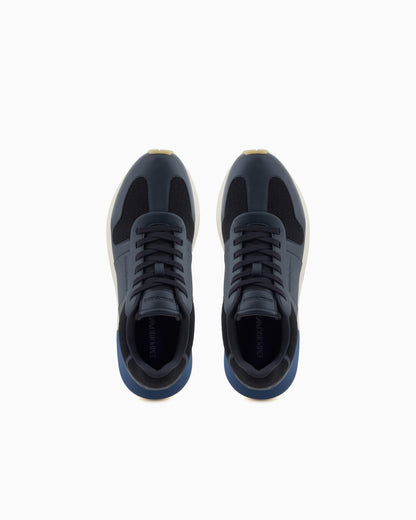 Emporio Armani Leather Sneakers With Felt Details Navy Blue