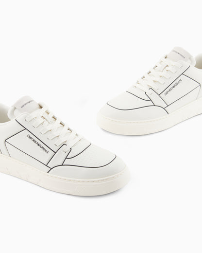 Emporio Armani Leather Sneakers With An Embossed Print Two-Tone