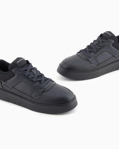Emporio Armani Leather Sneakers With Mesh Details Blue