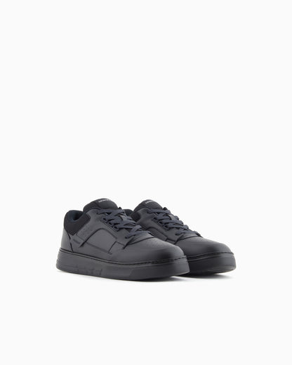 Emporio Armani Leather Sneakers With Mesh Details Blue