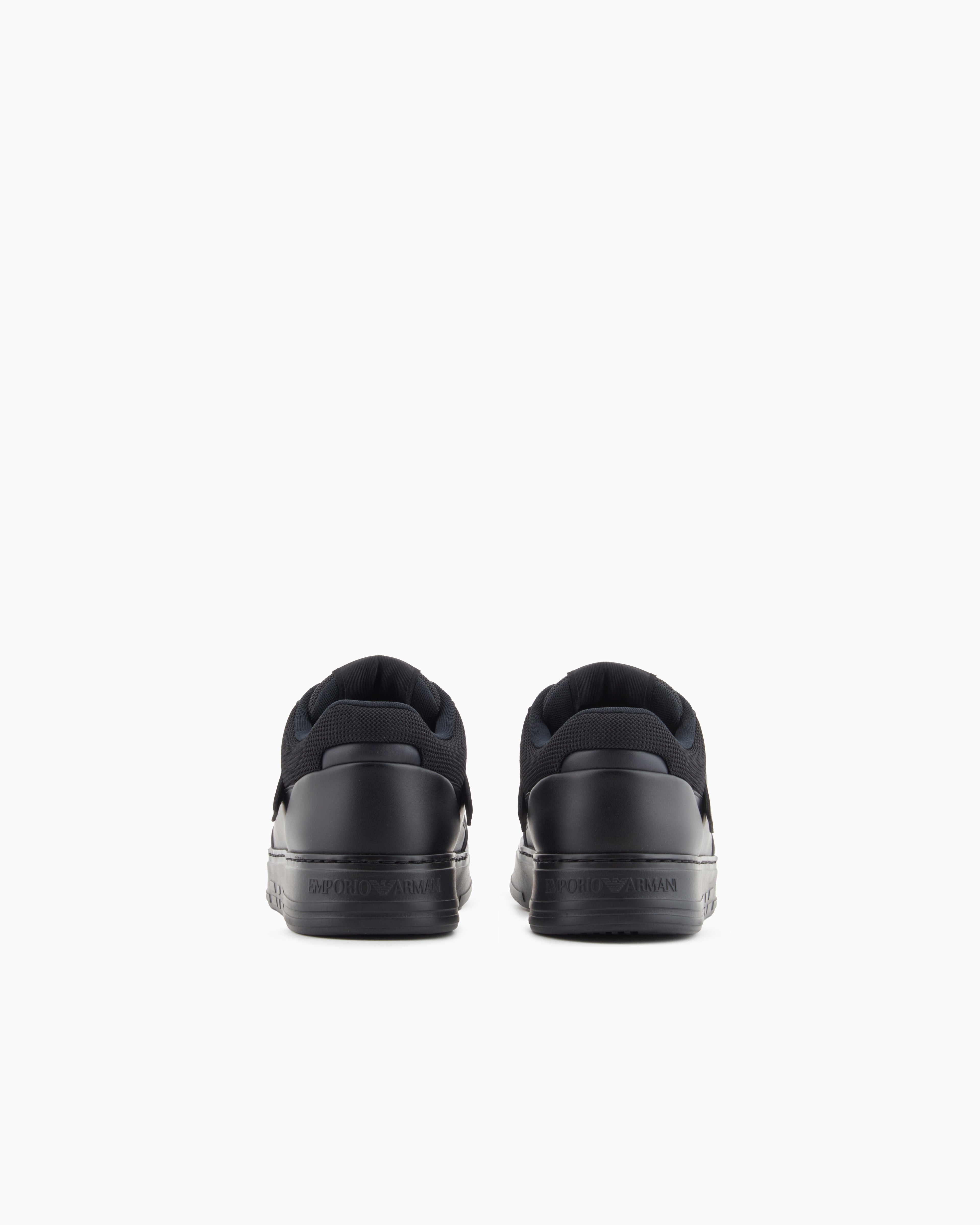 Emporio Armani Leather Sneakers With Mesh Details Blue