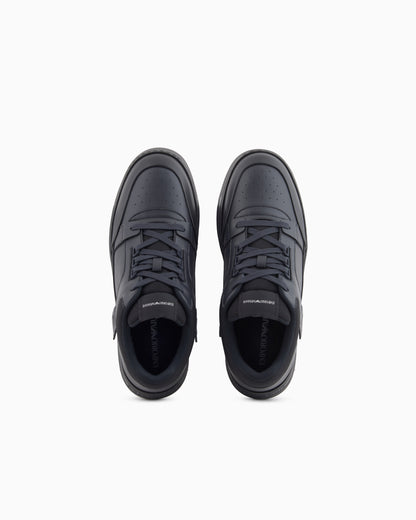 Emporio Armani Leather Sneakers With Mesh Details Blue