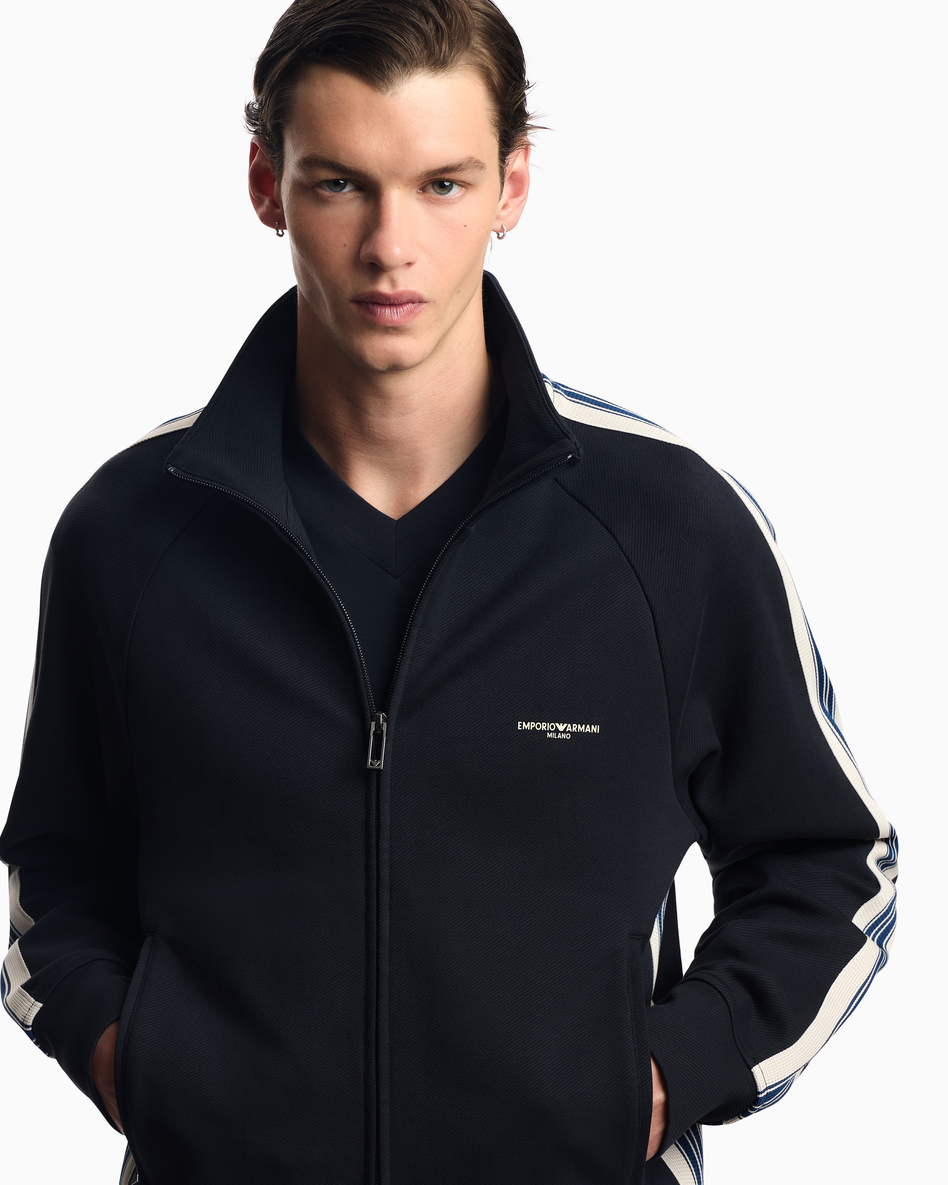 Emporio Armani ASV full-zip sweatshirt in jersey with contrasting bands