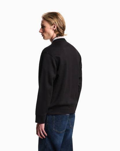 Emporio Armani Double-jersey zip-up sweatshirt with bomber jacket collar and eagle patch