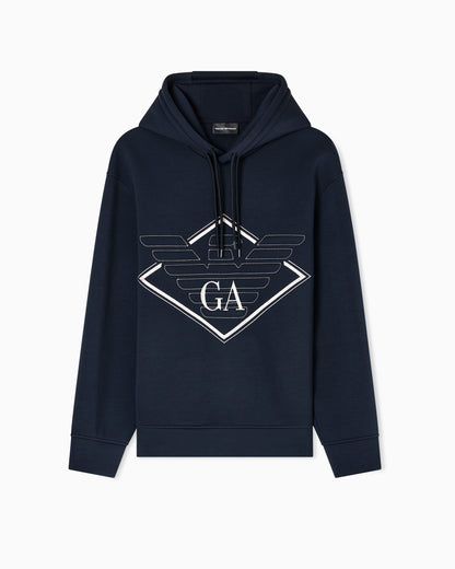 Emporio Armani Double-jersey hooded sweatshirt with oversized eagle embroidery