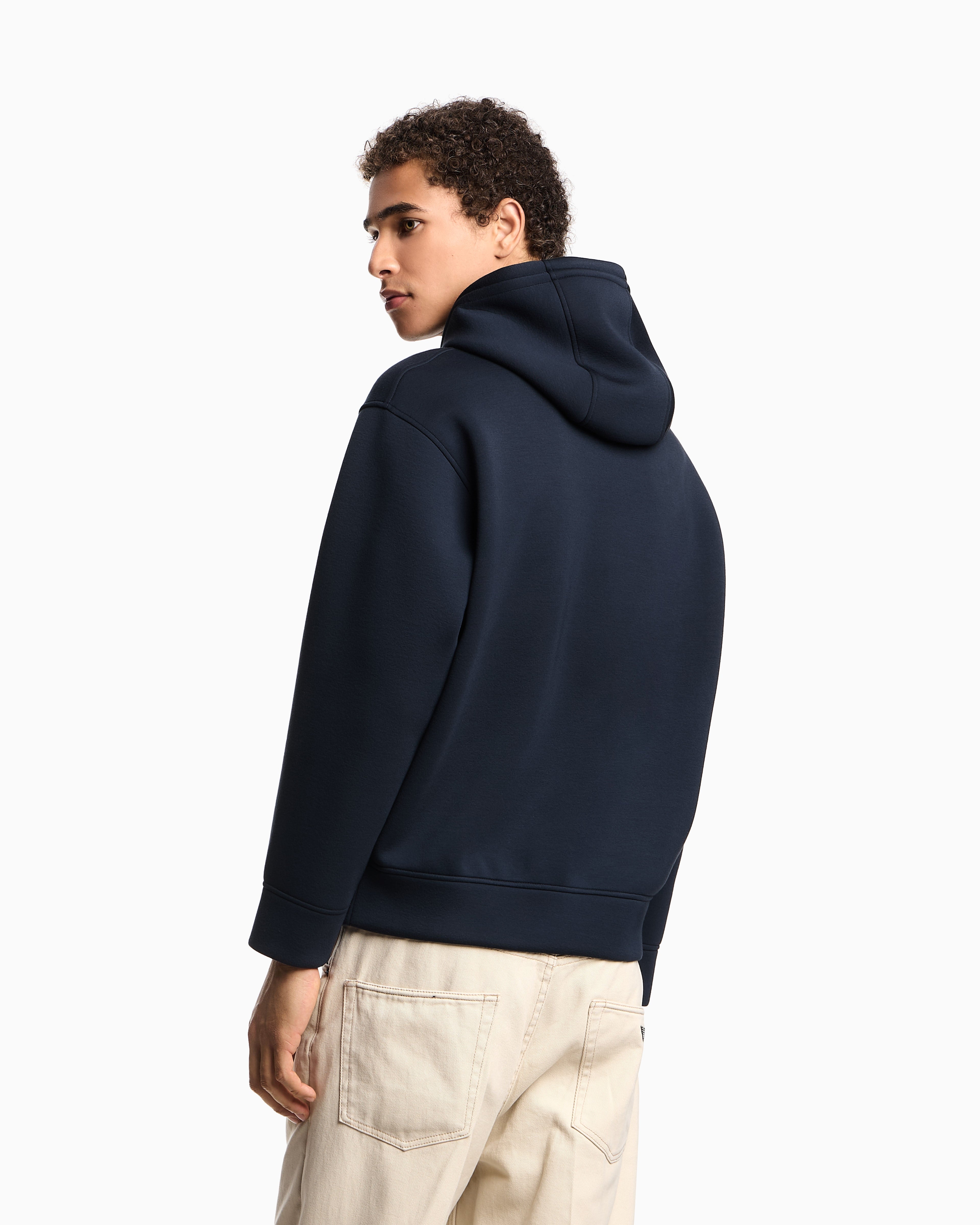 Emporio Armani Double-jersey hooded sweatshirt with oversized eagle embroidery