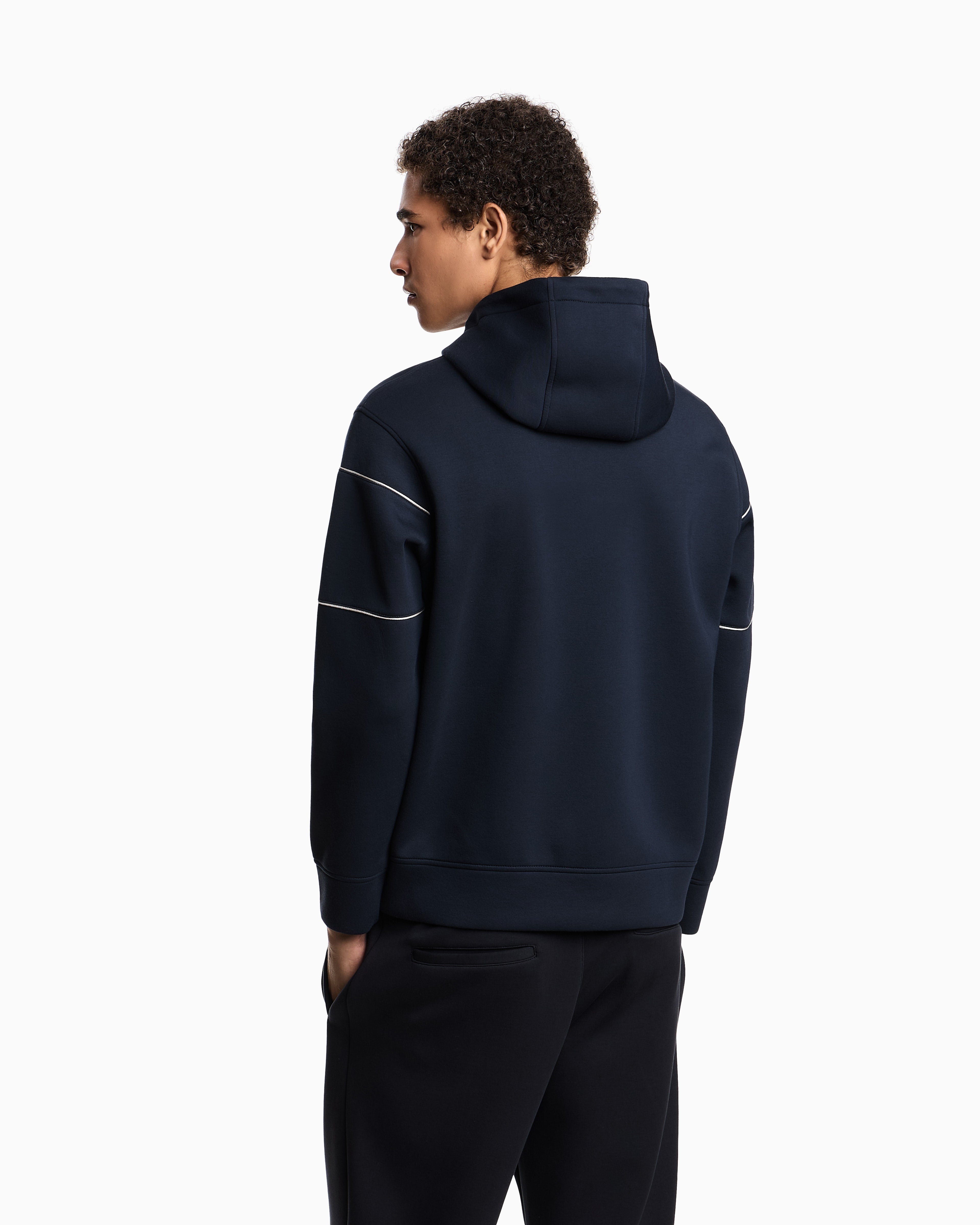 Emporio Armani Double-jersey hooded sweatshirt with 3D-effect logo