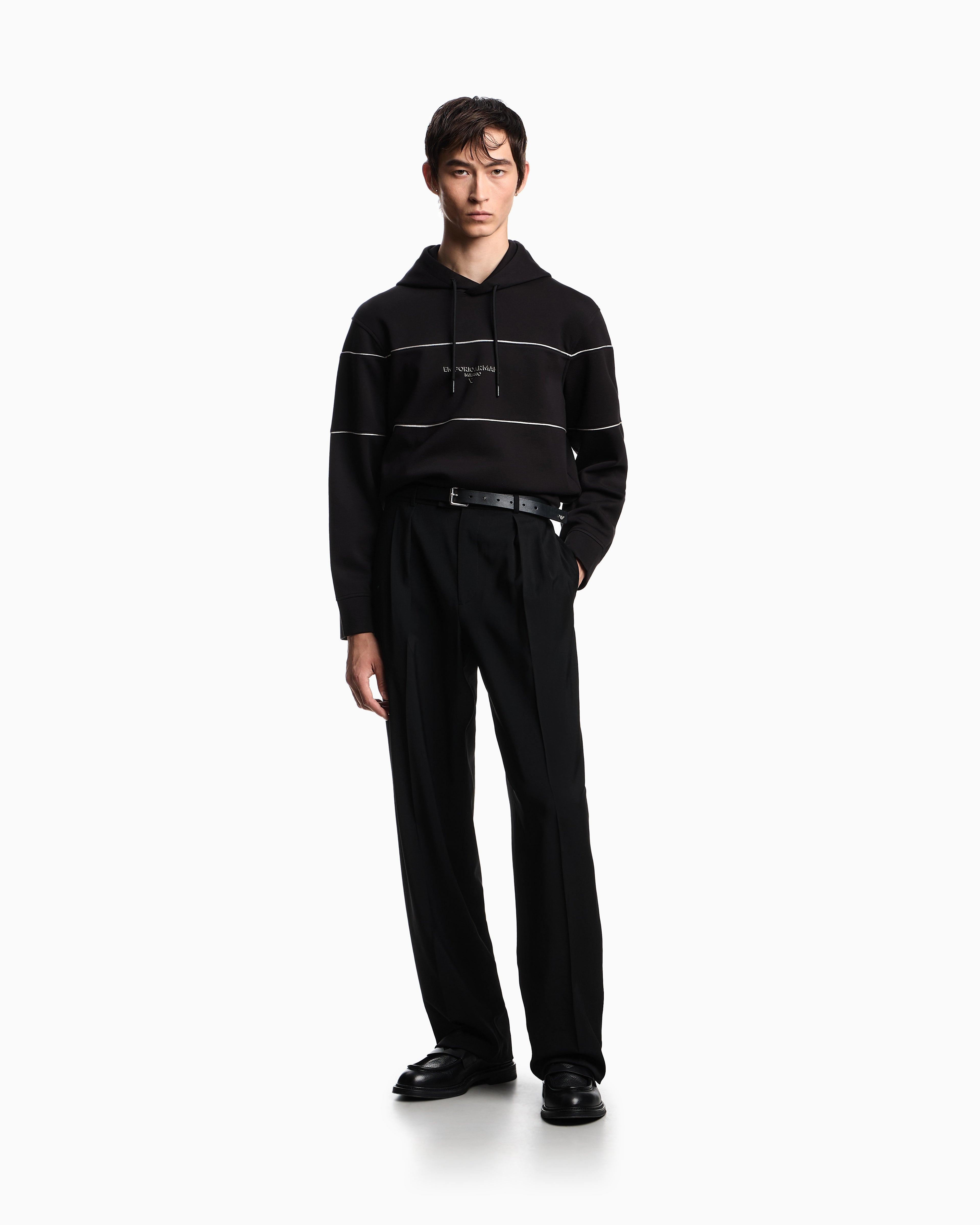 Emporio Armani Double-jersey hooded sweatshirt with 3D-effect logo