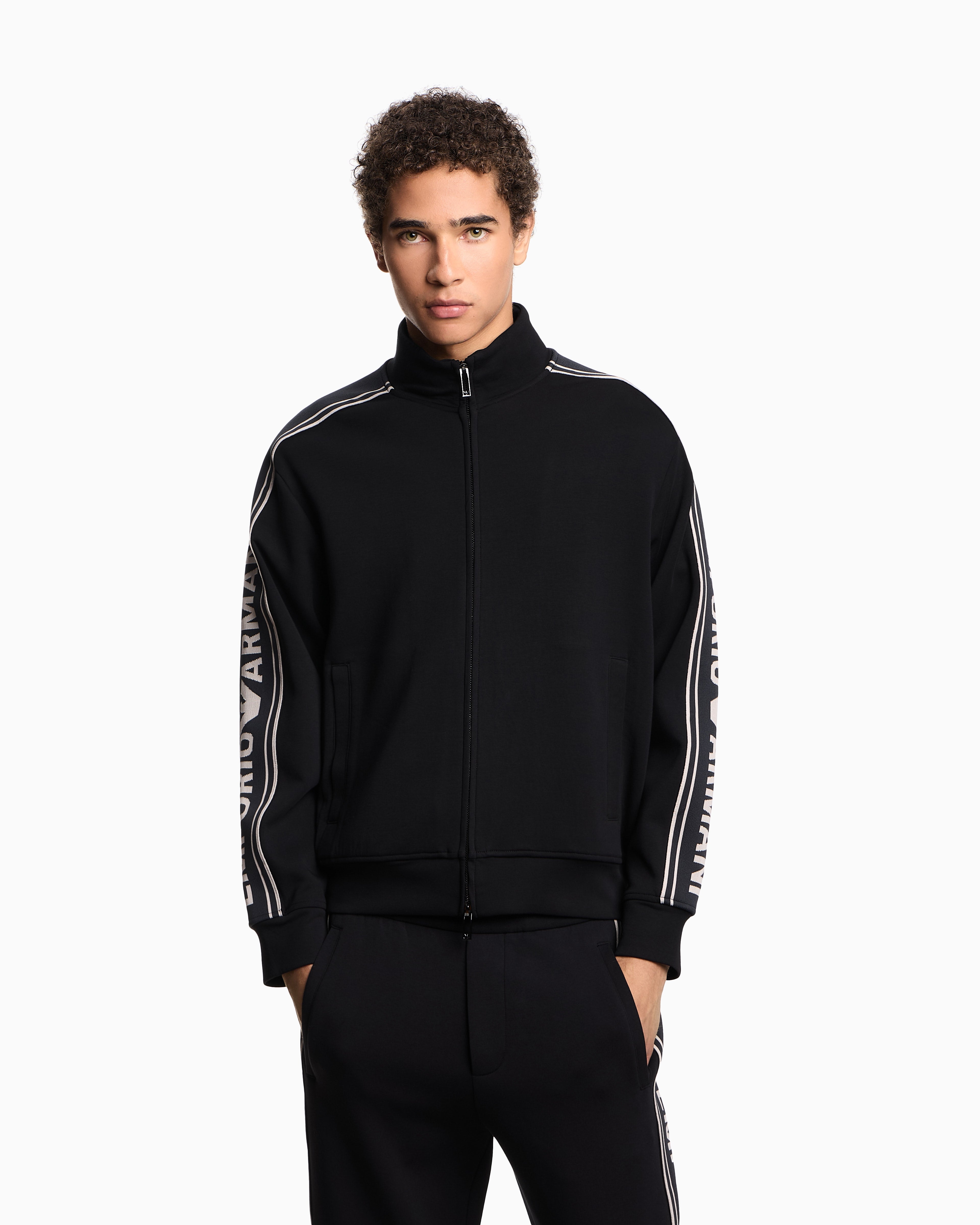 Emporio Armani ASV double-jersey full-zip sweatshirt with logo stripe